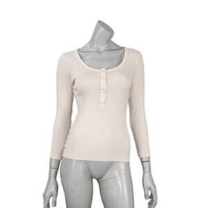 AYR Women's High Roller Henley shirt Ribbed knit Seashell beige size Medium